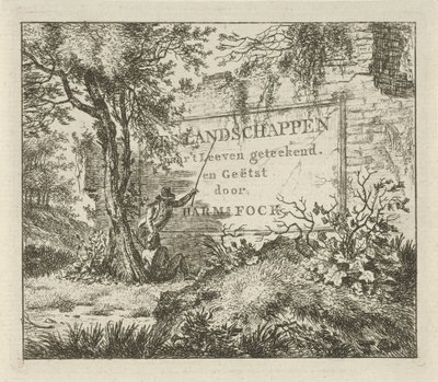 Two Men by a Wall (Six Landscapes) by Hermanus Fock