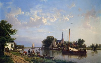 Barges on a Canal in Summer by Hermanus Koekkoek