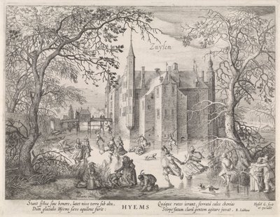 Activities on the Ice Before Zuylen Castle by Hessel Gerritsz