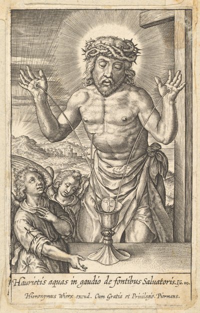 The Blood of the Redeemer Venerated by Two Angels, before 1619 by Hieronymous Wierix