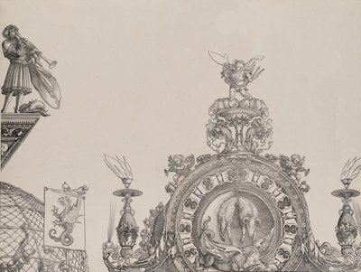 The Pinnacle of the Right Portal, and a Trumpeter and Standard from the Central Portal, 1515 by Hieronymus Andreae