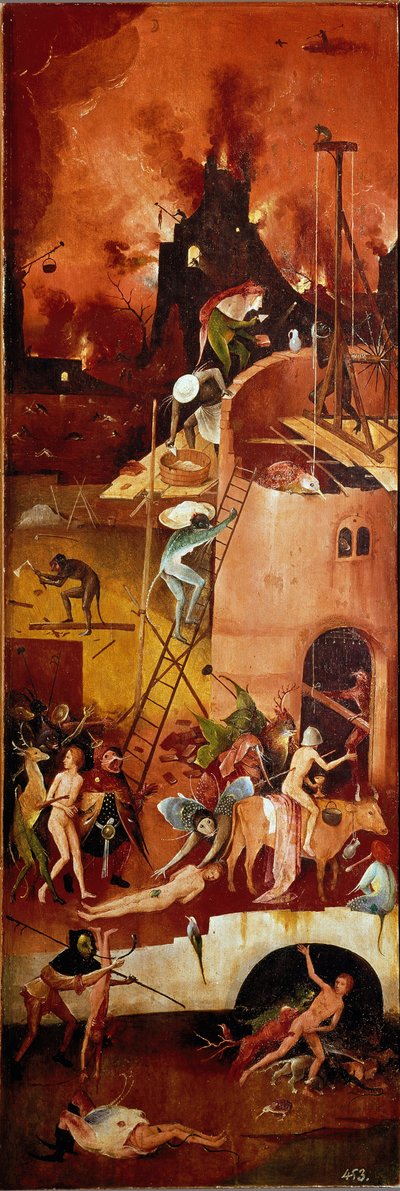 The hay triptych: infernal constructions (right interior panel) by Hieronymus Bosch