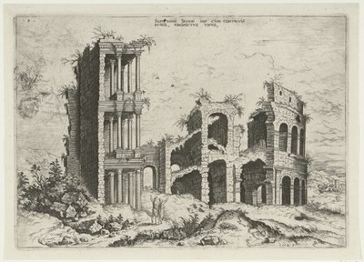 View of the Septizonium and the Colosseum in Rome by Hieronymus Cock