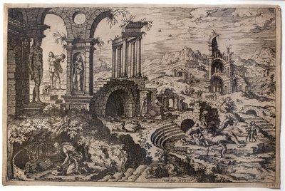 Ruined Landscape with the Penitent Saint Jerome by Hieronymus Cock