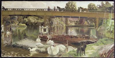 Swans, Cookham Bridge by Hilda Carline