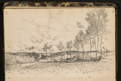 Landscape with Trees and a Farm (Page from a Sketchbook) by Hippolyte Boulenger