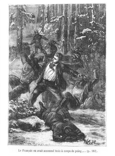 The Frenchman Was Able to Flatten Three of them with a Punch, illustration from Around the World in Eighty Days by Jules Verne (1828-1905) engraved by Henri Theophile Hildibrand (1824-97) by Hippolyte Leon Benett