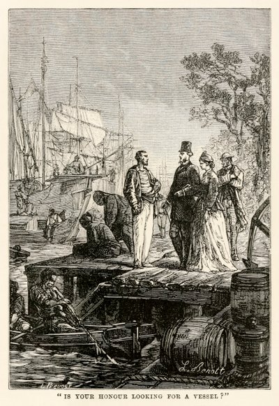Is your honour looking for a vessel?, from Around the World in Eighty Days by Jules Verne by Hippolyte Leon after Benett