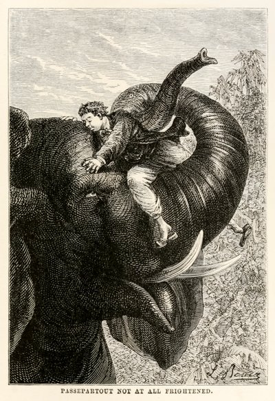 Passepartout not at all frightened, from Around the World in Eighty Days by Jules Verne by Hippolyte Leon after Benett