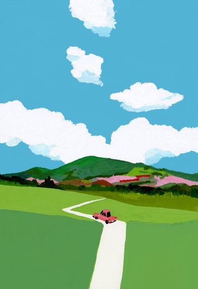 Driving Through the Meadow in a Red Car by Hiroyuki Izutsu