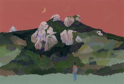 Man with Backpack Traveling in the Mountains, 2015 by Hiroyuki Izutsu