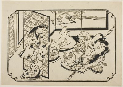 A Courtesan with Her Client, the First Sheet of an Untitled Erotic Picture Album by Hishikawa Moronobu