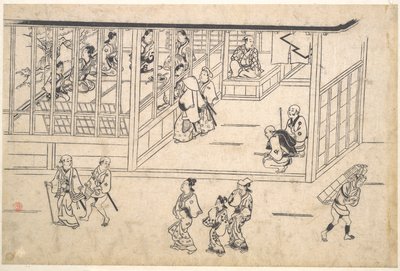 Street scene in the Yoshiwara by Hishikawa Moronobu