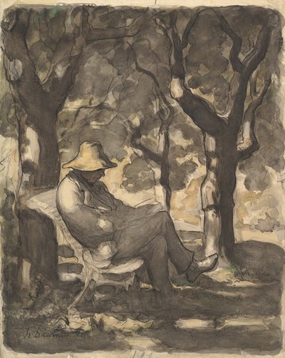 A Man Reading in a Garden, 1825-79 by Honoré Daumier