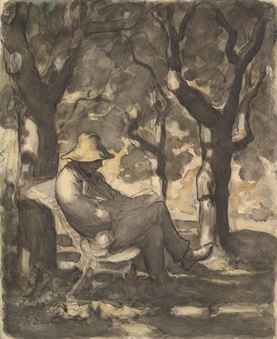 A Man Reading in a Garden, ca. 1865 by Honoré Daumier