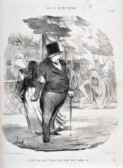 It is not under the Empire that we would dance like this!... Engraving by Honore Daumier. Extract from the newspaper “Le Charivari” by Honoré Daumier