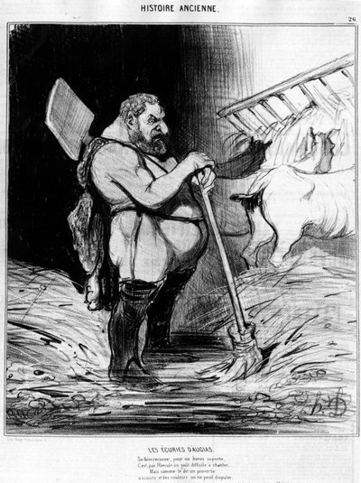 Augias stables. Man with the appearance of a dwarf in a stable: taken from 