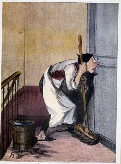 Concierge Looking Through a Keyhole - Drawing by Daumier by Honoré Daumier