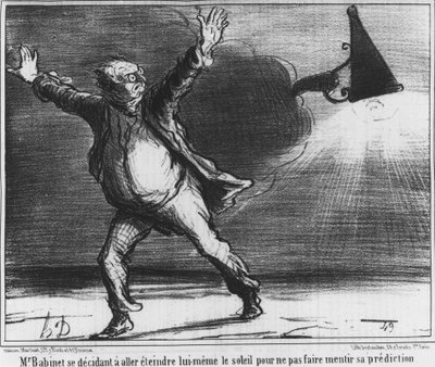 Monsieur Babient decided to go and turn off the sun himself so as not to make his prediction lie, caricature about the comet of 1857 by Honoré Daumier