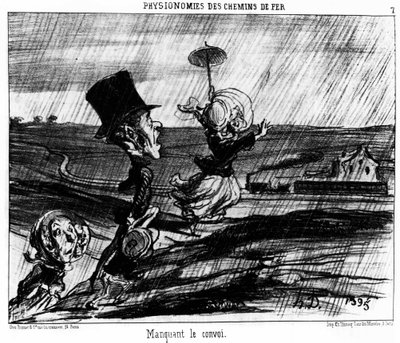 Railway physiognomies. Missing the convoy (series of cartoons on the railways) by Honoré Daumier