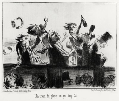 A pleasure train a little too cheerful, in series Les chemins de fer, illustration by Honore Daumier, published in Charivari, dated 20 August 1852 by Honoré Daumier