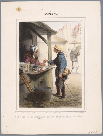 Fisherman Buying Fish in the Market Hall (Fishermen) (Fishing) by Honoré Daumier