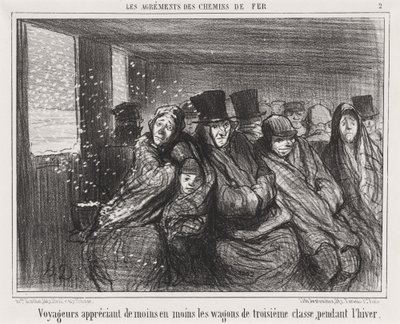 Travelers appreciating third-class wagons less and less... by Honoré Daumier