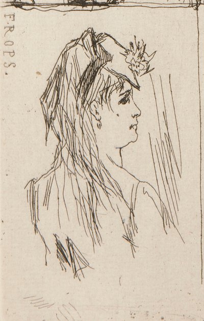 Head of an Old Man by Daumier; Chez Charles Beriot by Taiee; Head of a young woman by Rops; River landscape by Harpignies; Profile of a young woman by Honoré Daumier