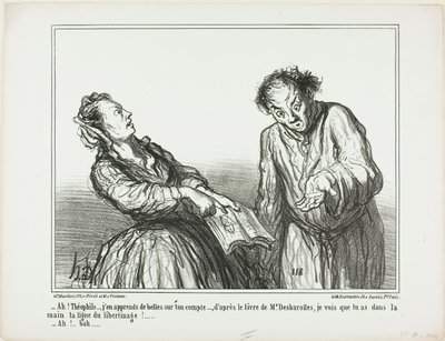 "- Ah, Théophile, what ghastly things I am reading about you." Plate 1 from Ces Bons Parisiens by Honoré Victorin Daumier