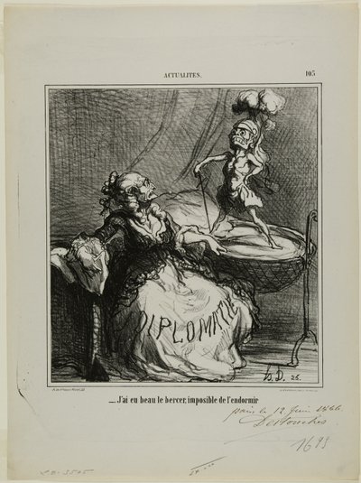 “- No matter how much I rock him, it is impossible to make him fall asleep,” plate 105 from Actualités by Honoré Victorin Daumier