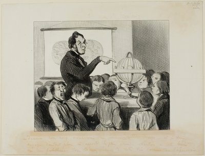 Tomorrow we will study Saturn. I want you to pay special attention to this great planet.... which in all likelihood you will never in your life have the opportunity to see!, plate 18 from Professeurs Et Moutards by Honoré Victorin Daumier