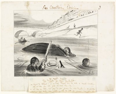 A New Way to Float Down the River of Life, plate three from Les Canotiers Parisiens by Honoré Victorin Daumier