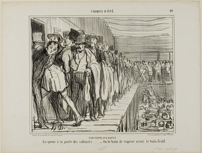 A Visit to the Baths. Queuing in front of the changing rooms - or the steam bath before the cold bath, plate 20 from Croquis D