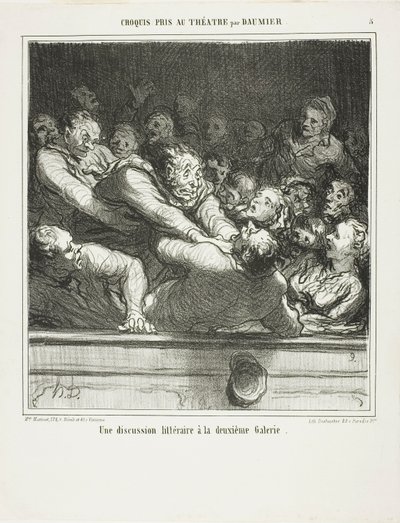 A literary argument on the second tier, plate 3 from Croquis Pris Au Theatre by Daumier by Honoré Victorin Daumier