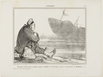 A Passenger Having Paid His Ticket to New York on the Leviathan, Waiting for the Ship Finally Being Put into the Water, Plate 479 from Actualités by Honoré Victorin Daumier