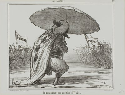 An Umbrella in a Difficult Position, plate 119 from Actualités by Honoré Victorin Daumier