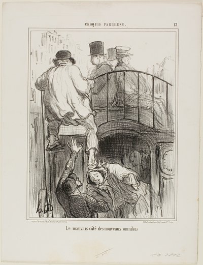 An Unpleasant Aspect of the New Type of Omnibus, Plate 13 from Croquis Parisiens by Honoré Victorin Daumier