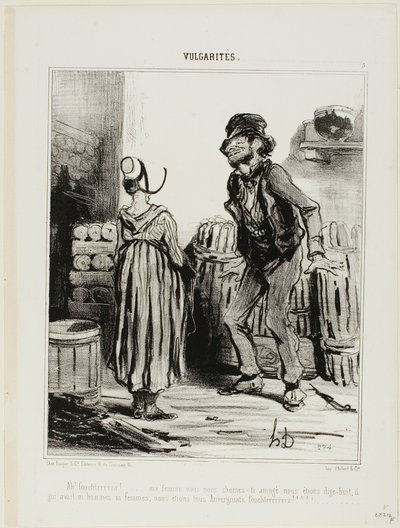 Ha! Dammmmmnit wife... how much funnn we had when we were eighteen.... no men no women..... just us people from Auvergne, plate 5 from Vulgarités by Honoré Victorin Daumier