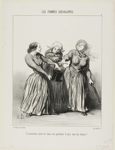Insurrection against husbands is proclaimed as being the first and holiest duty in life!, plate 1 from Les Femmes Socialistes by Honoré Victorin Daumier