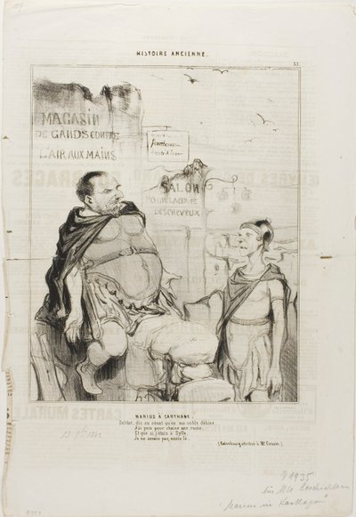 Marius At Carthage. Soldier, say to the senate that in my noble poverty I have taken for a chair a ruin And if I were in Sylla I would not be sitting here. (Pun attributed to M. Cousin), plate 35 from Histoire Ancienne by Honoré Victorin Daumier