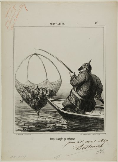 Overloaded! It is going to burst!, plate 67 from Actualités by Honoré Victorin Daumier