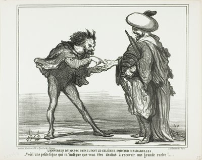 The Emperor of Morocco in Consultation With the Famous Magician Desbarolles. "- This small line here indicates to me that you are going to get a royal thrashing!", plate 126 from Actualités by Honoré Victorin Daumier