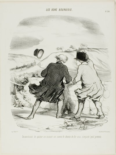 The inconvenience of leaving the train even only for a moment and for any pretext whatsoever, plate 29 from Les Bons Bourgeois by Honoré Victorin Daumier