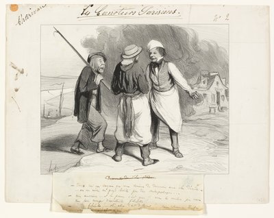 Well, fancy that! I thought that we had just discovered a deserted island or at least a country inhabited by cannibals, plate two from Les Canotiers Parisiens by Honoré Victorin Daumier