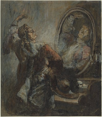 Actor Posing in Front of a Mirror by Honore Daumier