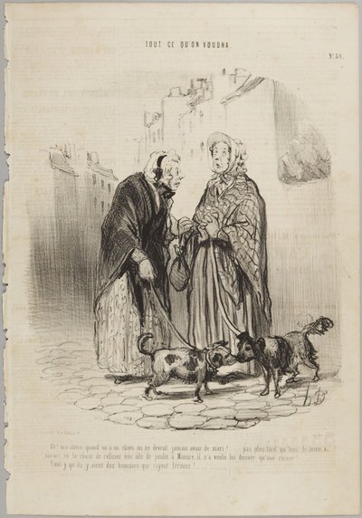Ah! My dear, when one has a dog one should never have a husband!, number 30 from the series Whatever You Want from Le Charivari by Honoré Daumier