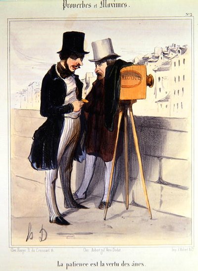 Cartoon ridiculing the length of time necessary to take a daguerrotype photo, c.1840 by Honoré Daumier