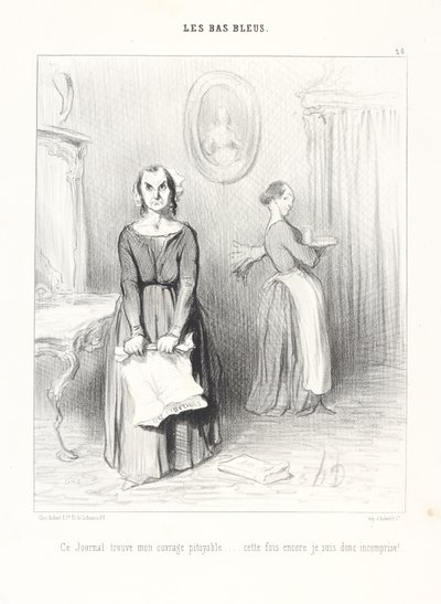 This paper finds my work pitiful...again I am misunderstood!, plate 38 from the series The Bluestockings from the journal Le Charivari by Honoré Daumier