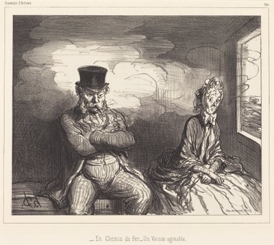On the Railroad... an Agreeable Neighbor by Honoré Daumier