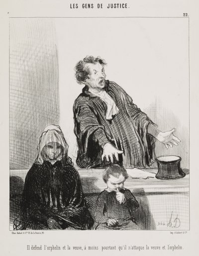He Defends the Orphan and the Widow, Unless He Attacks the Widow and the Orphan, pl. 22 from the series The Lawyers from the journal Le Charivari by Honoré Daumier